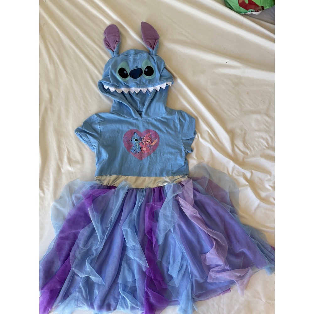 Disney Lilo & Stitch Girls Hooded Tutu Dress Blue Purple Size 8 Stitch and Angel